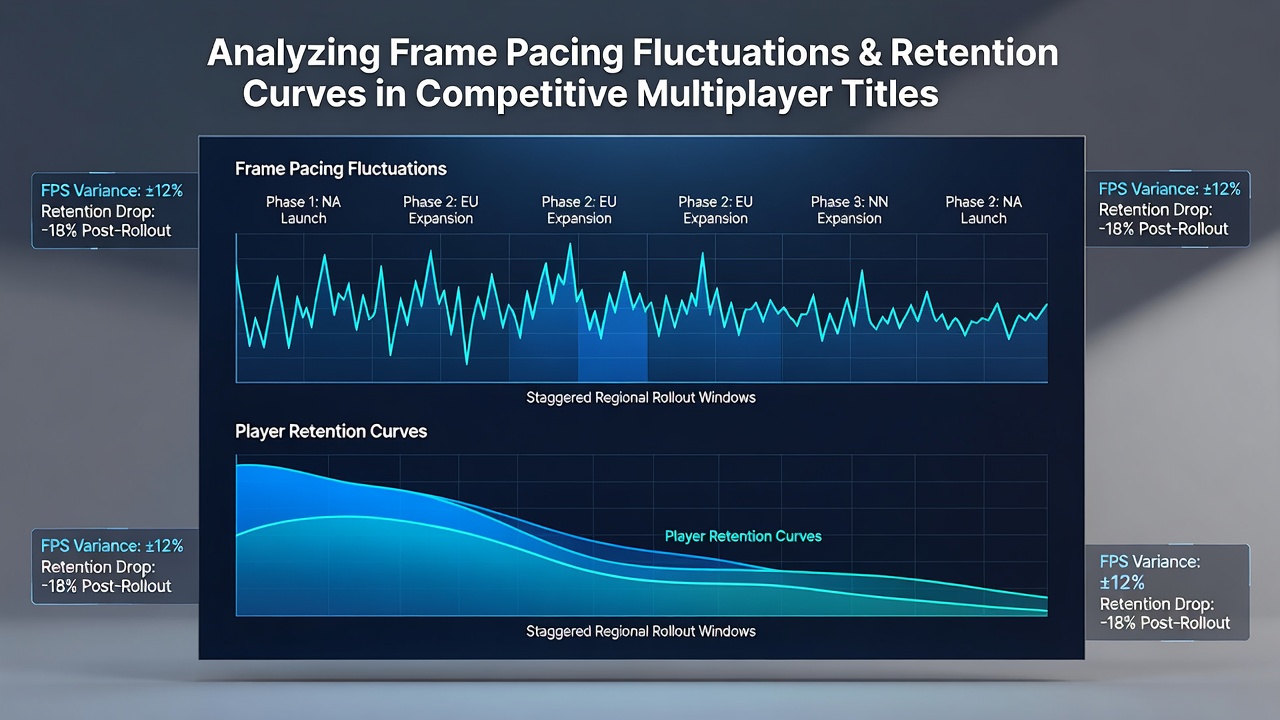 Graph showing frame pacing data overlaid with player retention metrics from competitive multiplayer titles