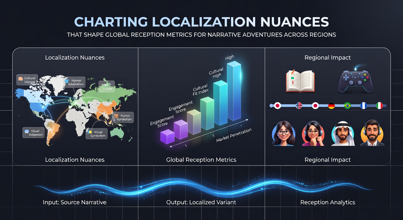 Global narrative adventure game localization process showing cultural adaptation across regions