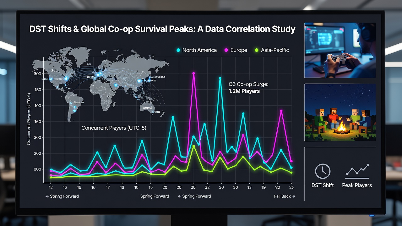 Heatmap illustrating player activity density across time zones before and after daylight saving transitions in co-op survival games