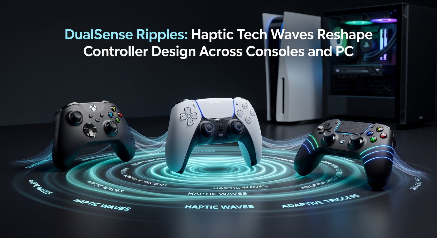 DualSense controller displaying advanced haptic feedback patterns during gameplay, showcasing ripple effects on its surface