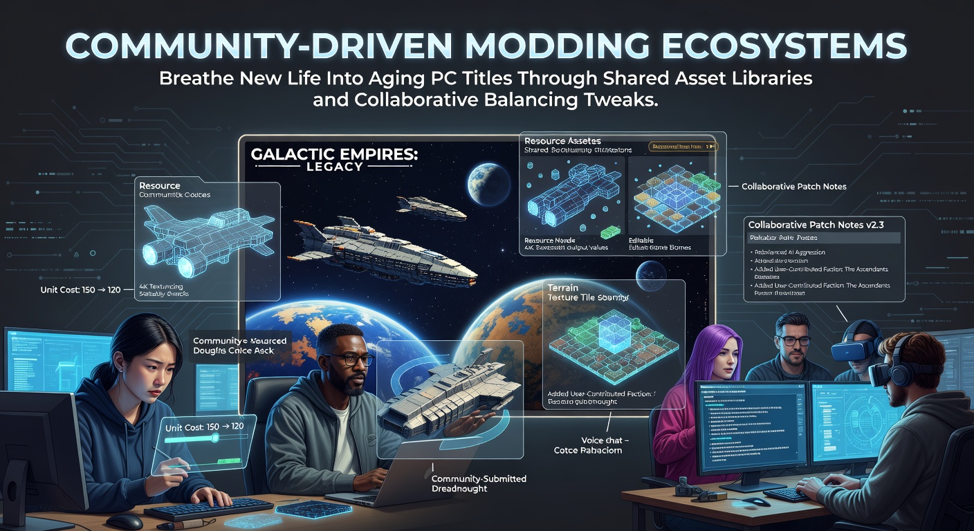 Community members collaborating on shared mod assets for classic PC games in an online workspace