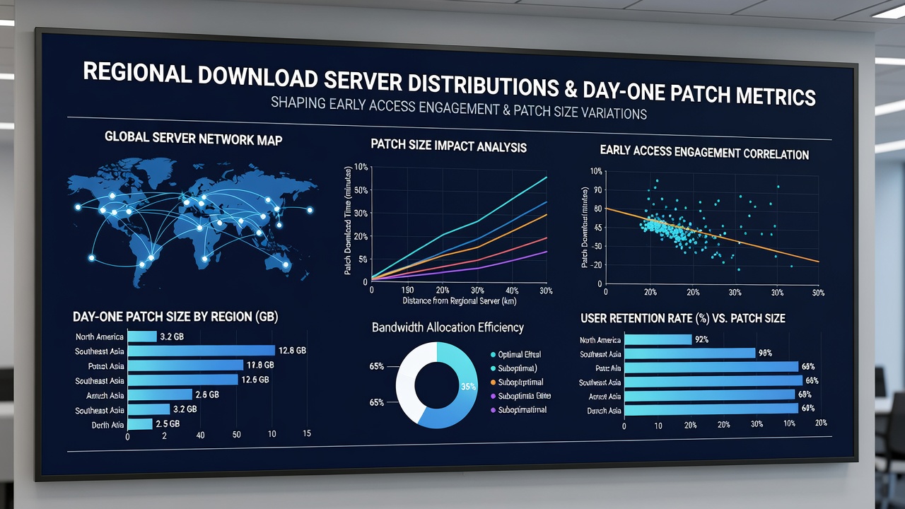 Graph illustrating early access player engagement curves correlated with regional patch download times