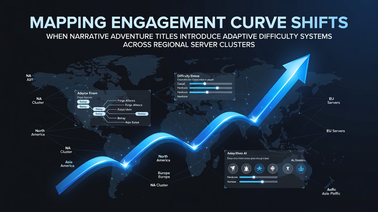 Graph showing engagement curve shifts in narrative adventure games across regional servers after adaptive difficulty implementation