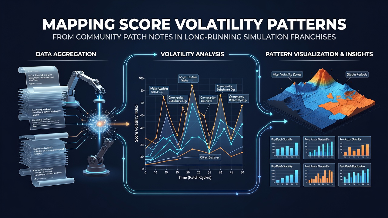 Detailed chart illustrating patch category impacts on review score stability over multiple franchise iterations
