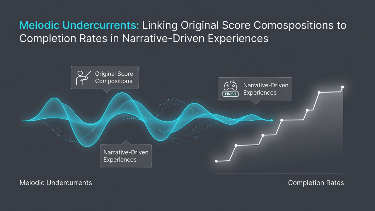A composer working on original game scores in a professional studio with digital audio workstations and orchestral elements visible