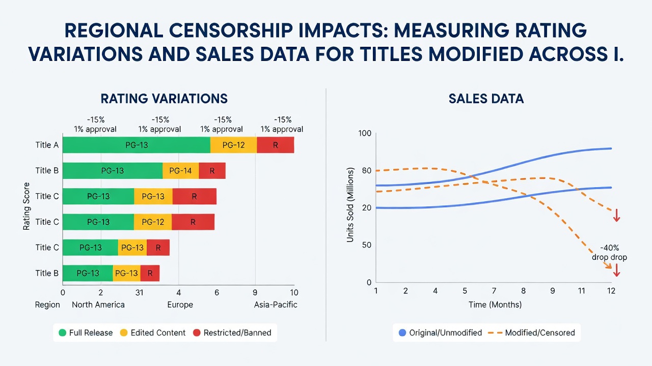 Map overlay displaying sales volume variations for censored game titles in key international regions