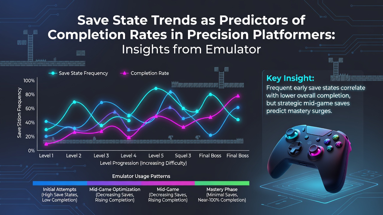 Heatmap visualization of save state usage patterns across multiple precision platformer levels showing density peaks near difficult sections