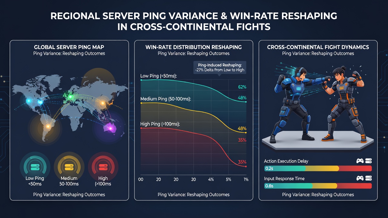 Graph displaying win-rate percentages correlated with average ping levels in fighting game leagues