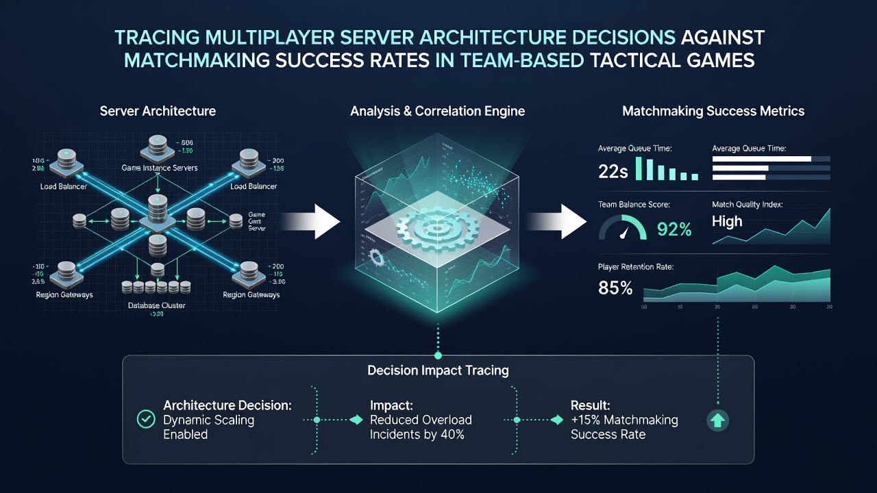 Dashboard screenshot displaying matchmaking queue analytics overlaid on server load graphs for a tactical shooter title