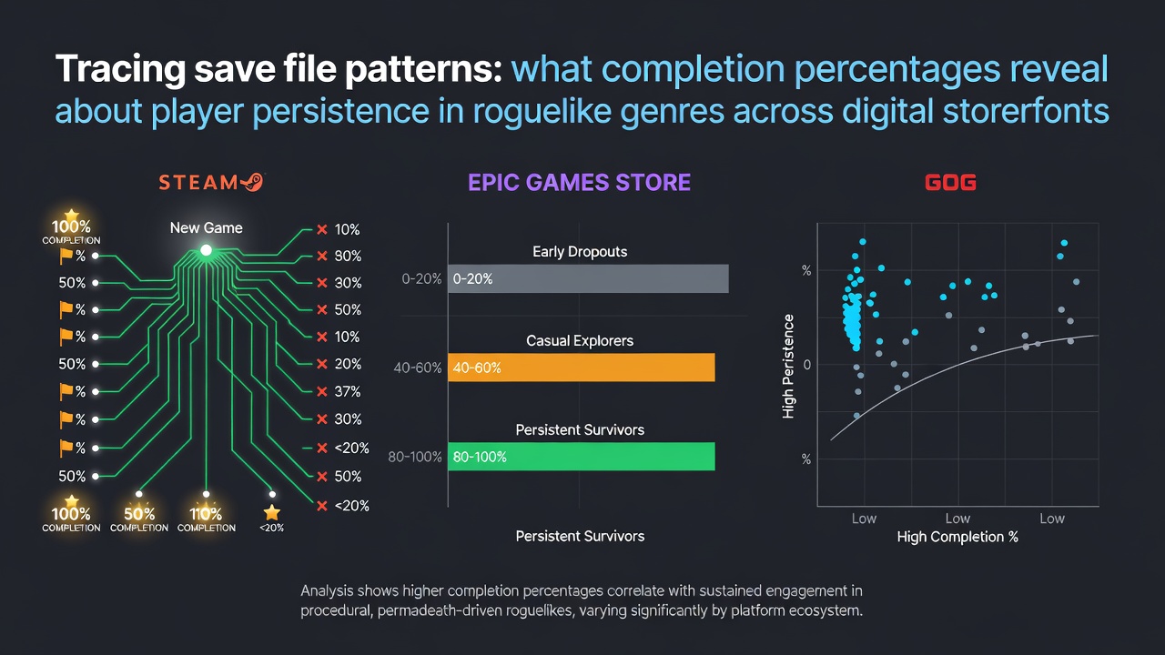 Visualization of save file completion data across roguelike titles on multiple digital storefronts