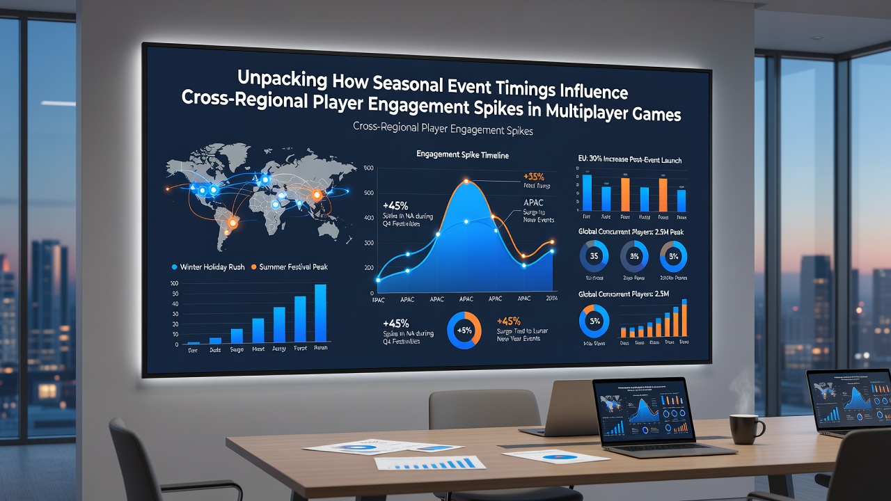 Charts and graphs displaying player engagement metrics for seasonal events in shooters across regions
