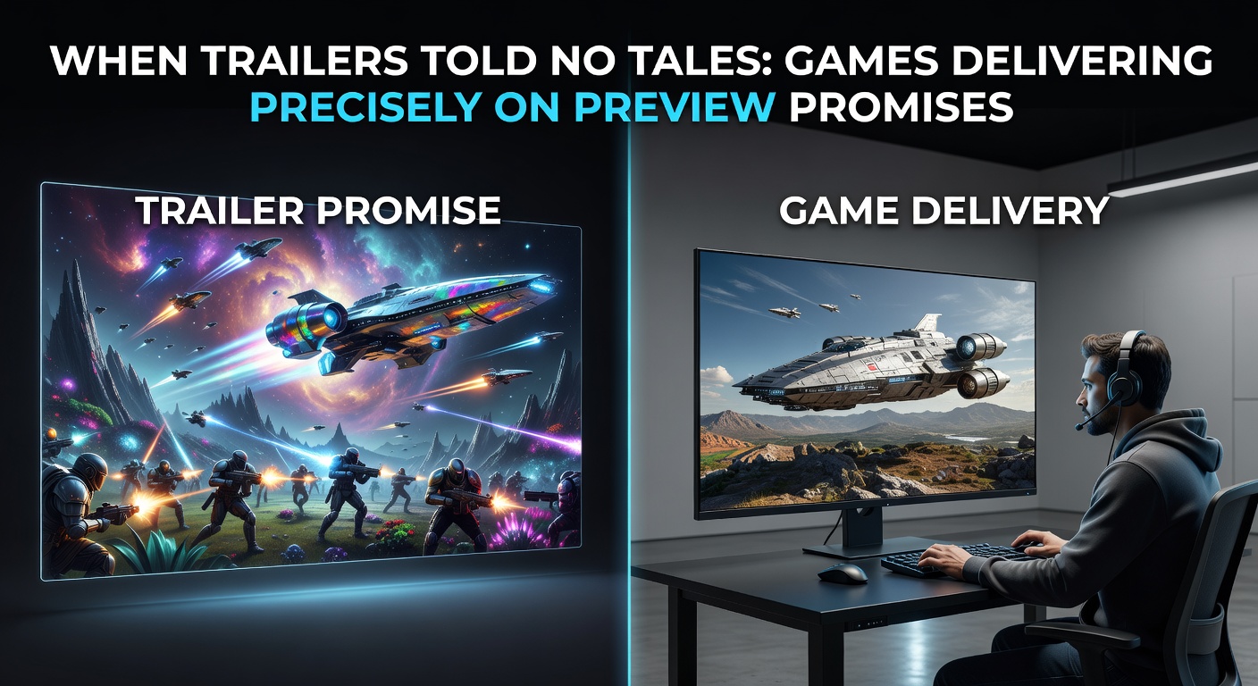 A split-screen comparison showing identical gameplay footage from a game's trailer and its final release, highlighting pixel-perfect fidelity in enemy designs and environmental details